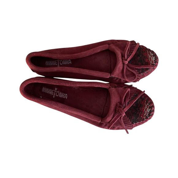Minnetonka‎ Kilty Burgundy Moccasin Loafer Arizona Fabric Toe Size 8.5 - Picture 5 of 8
